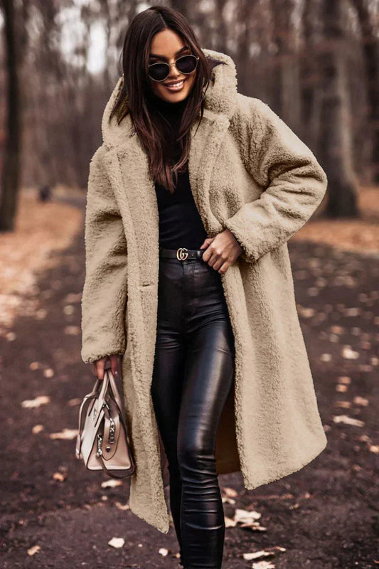 Damski Długi Płaszcz Teddy | Modny Oversize Krój