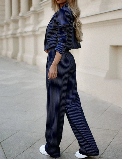 Damski Garnitur W Paski Z Żakietem I Spodniami | Elegancki Look