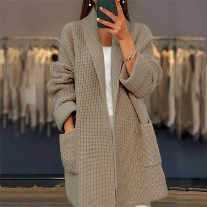 Długi Damski Kardigan Z Kieszeniami | Stylowy