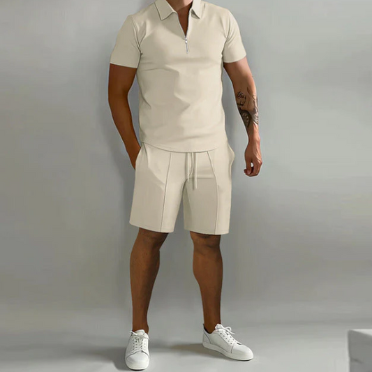 Męskie Polo Z Zamkiem I Szorty Ze Ściągaczem | Stylowy Casual Zestaw