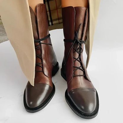 Botki Damskie | Średnie Buty Sznurowane W Smukłym Kroju