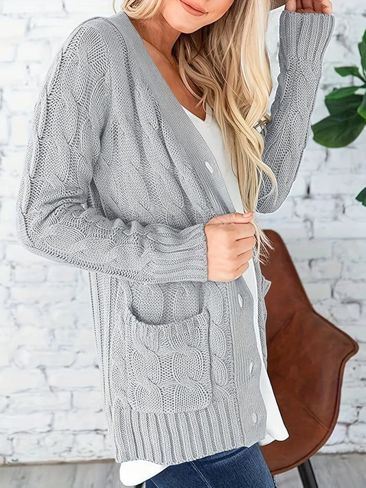 Kardigan Długi W Jodełkę | Stylowy Kardigan Z Kieszeniami