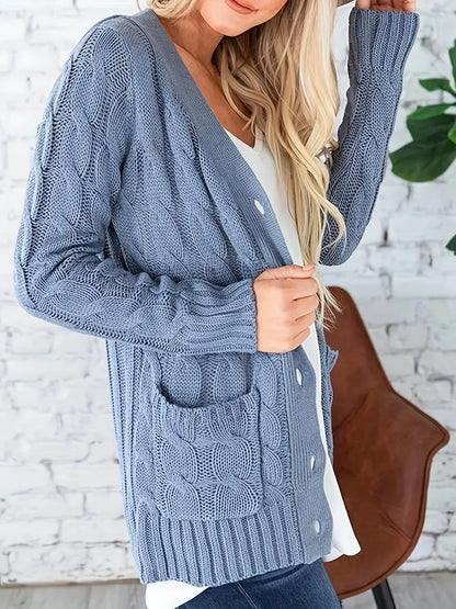 Kardigan Długi W Jodełkę | Stylowy Kardigan Z Kieszeniami