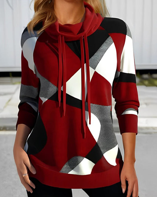Damska Bluza Z Kapturem | Stylowy Kolorowy Wzór Color Block