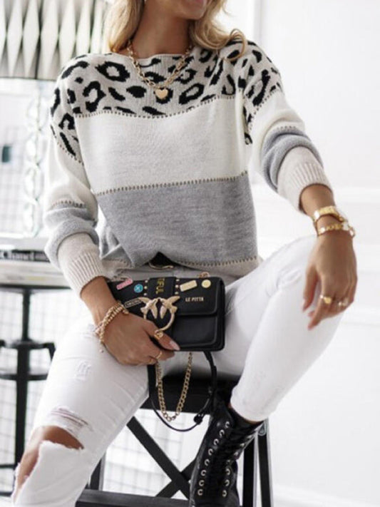 Sweter Damski W Cętki | Luźny Fason Paski Styl Casualowy