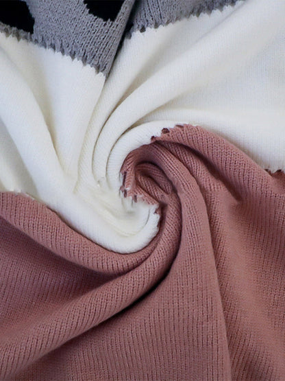 Sweter Damski W Cętki | Luźny Fason Paski Styl Casualowy