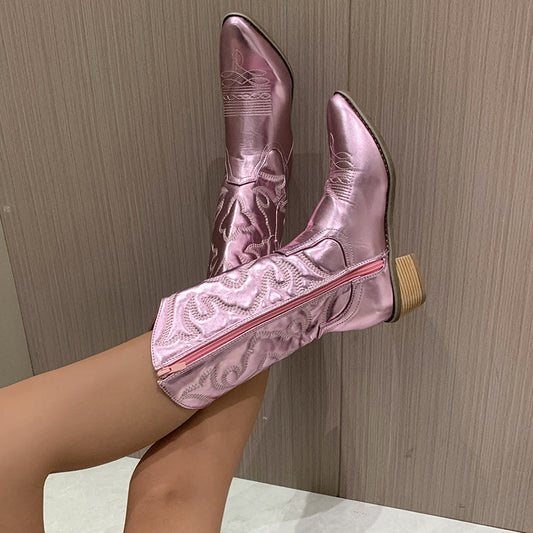 Stylowe Kowbojki Damskie | Country Look Z Metalicznym Połyskiem