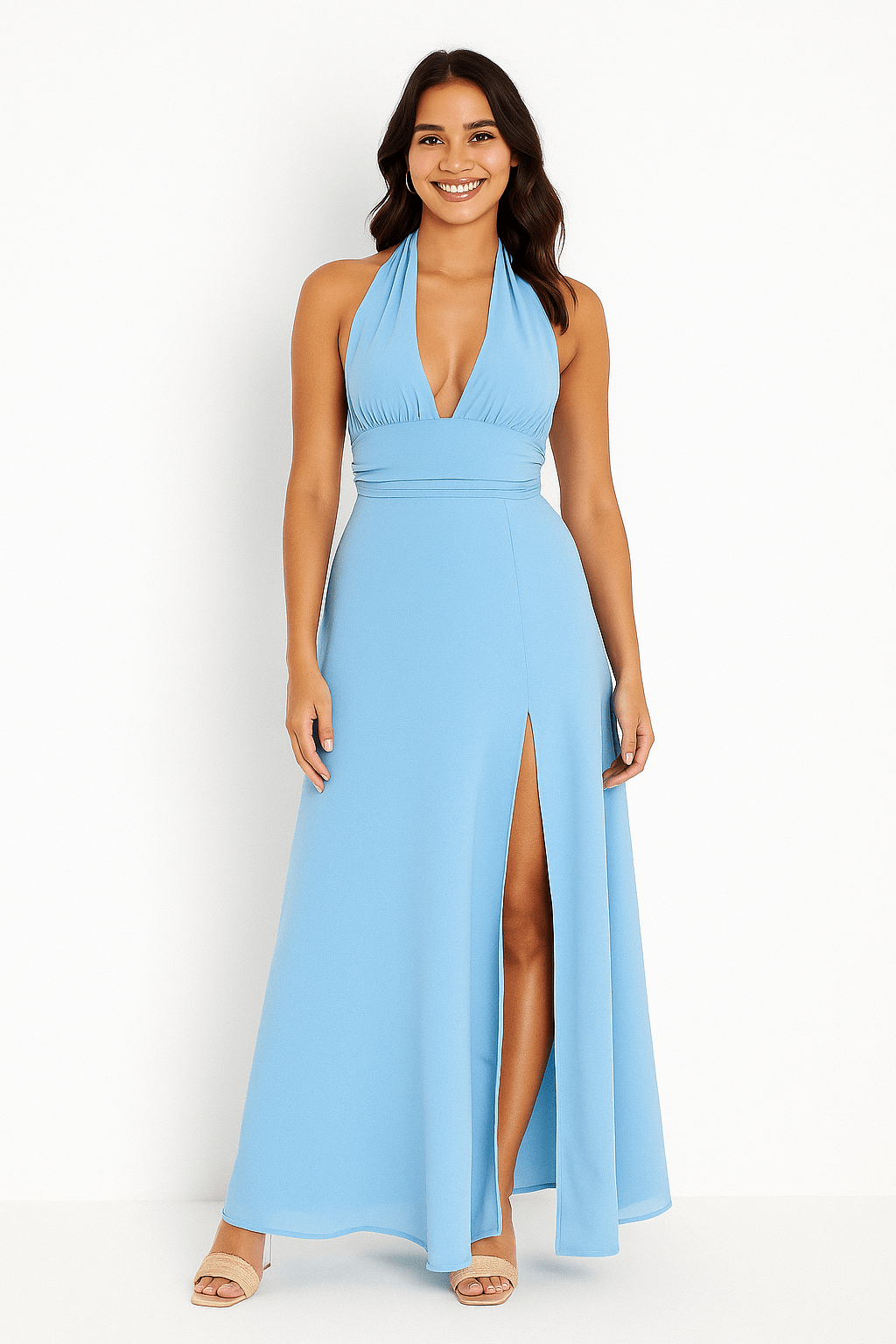Damska Sukienka Maxi Na Wesele | Elegancka Z Dekoltem Halter