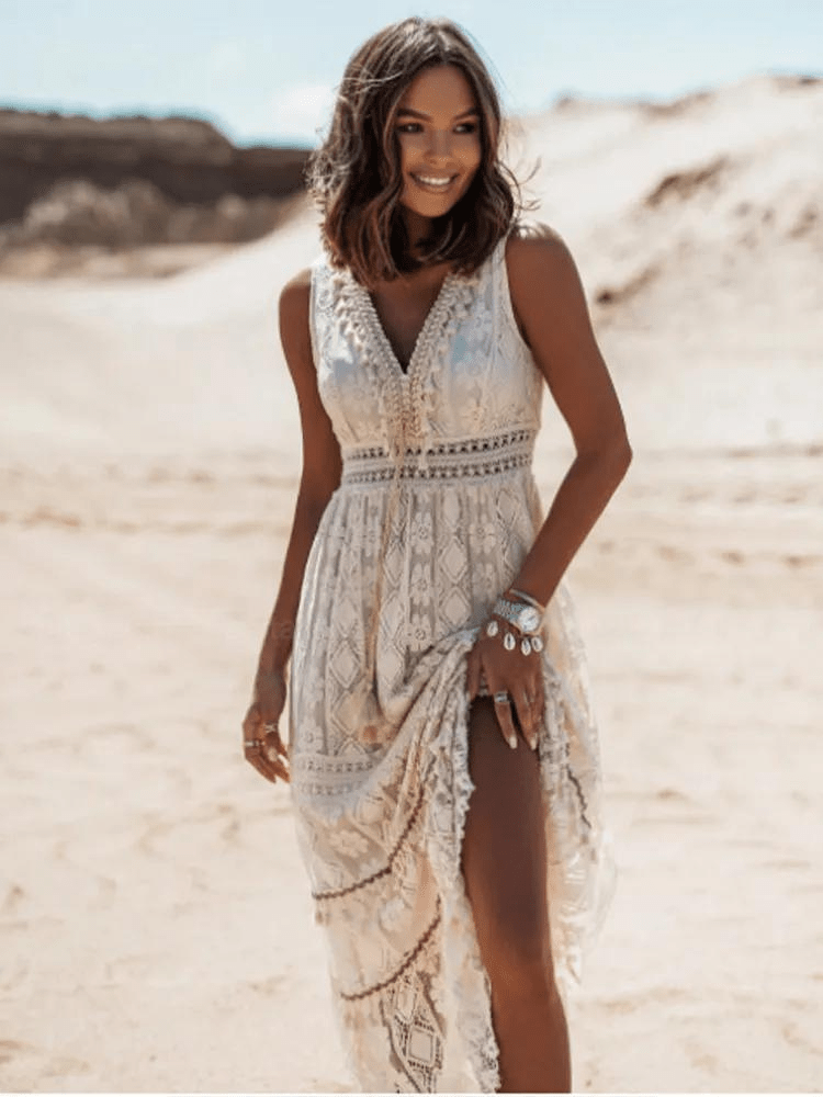 Paige | Sukienka Boho Z Koronkowym Wykończeniem