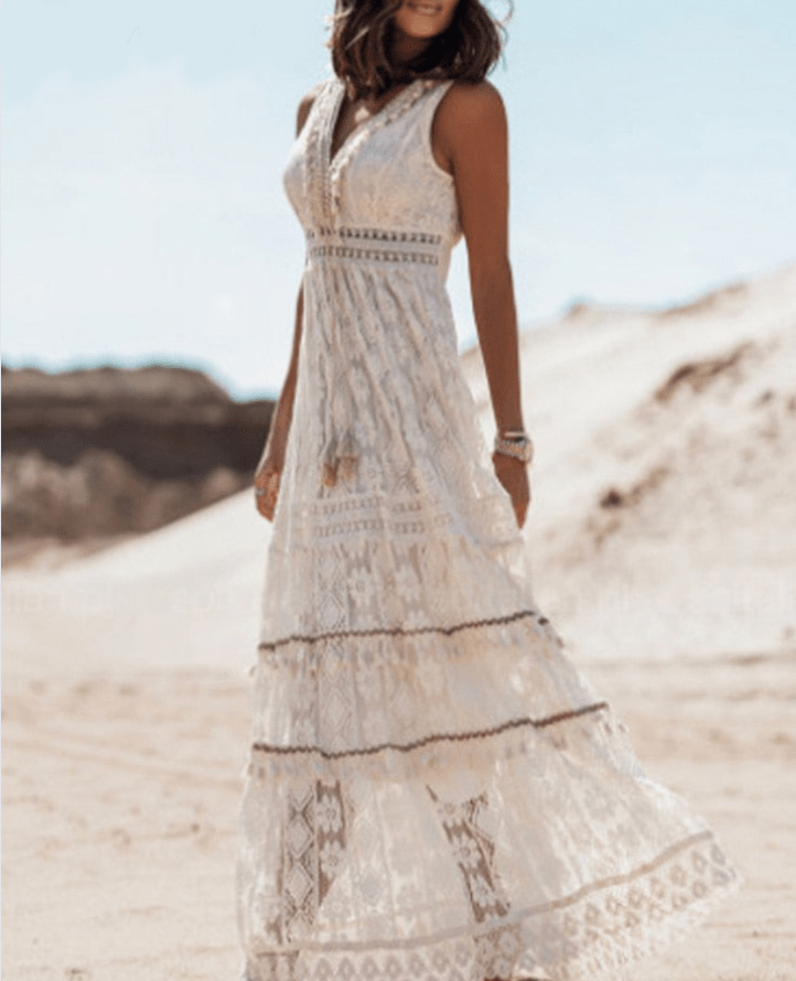 Paige | Sukienka Boho Z Koronkowym Wykończeniem