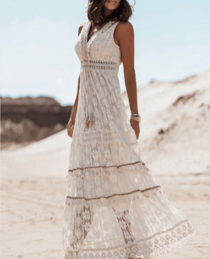 Paige | Sukienka Boho Z Koronkowym Wykończeniem