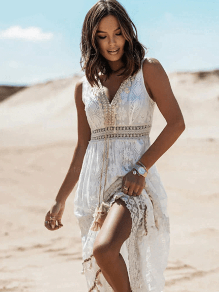 Paige | Sukienka Boho Z Koronkowym Wykończeniem