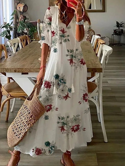 Długa Sukienka Boho W Kwiaty | Zwiewna Maxi Na Lato